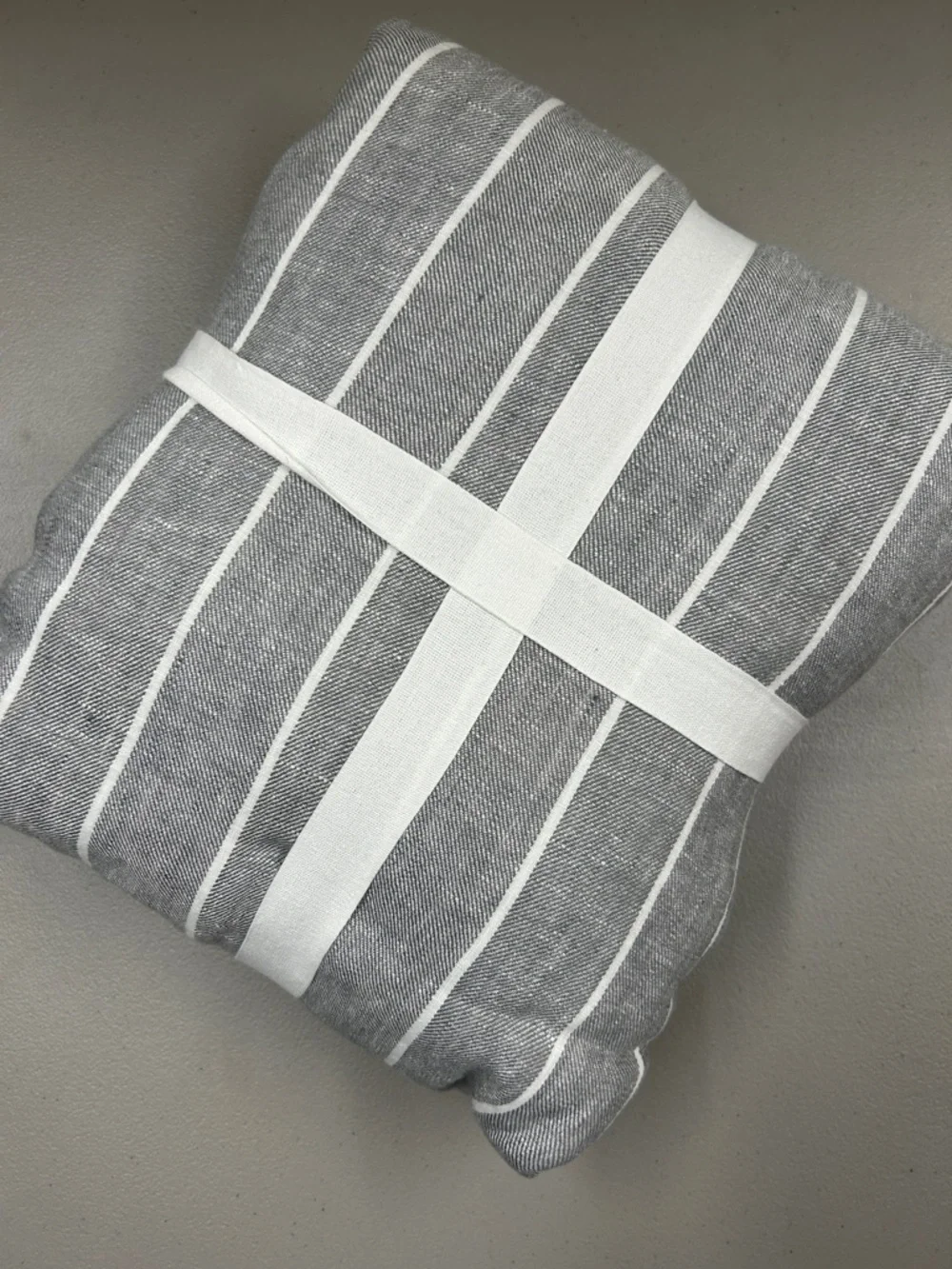 Pottery Barn Belgian Flax Linen Stripe Duvet Cover Full Queen Flagstone Gray NWT